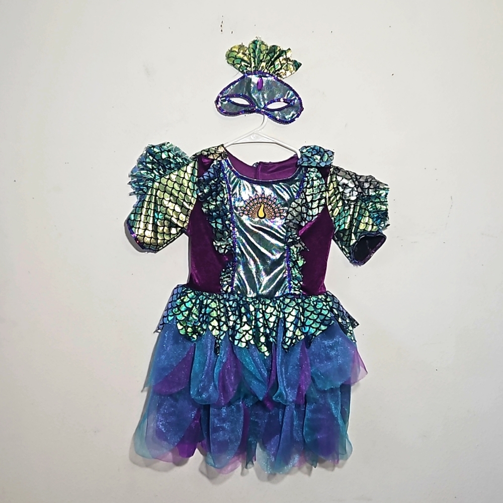 Girl's peacock fairy costume with embroidered peacock iridescent costume OS
